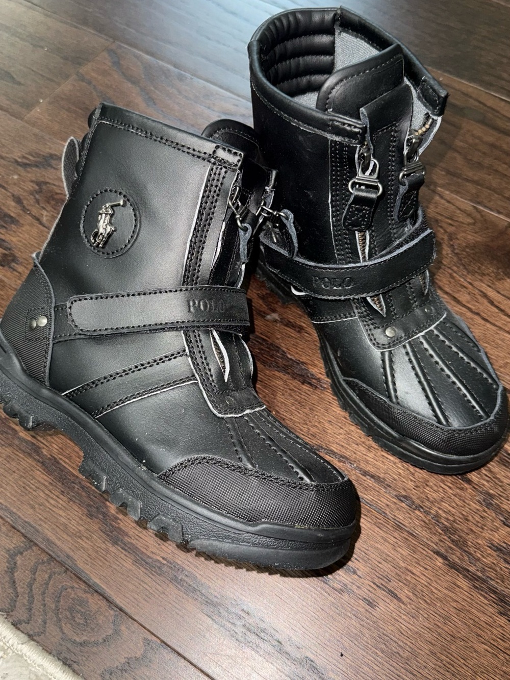 Polo by Ralph Lauren Kids Black Leather Strap Winter Boots